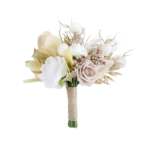 Tejesa white Colour Handmade Artificial Flowers Wedding Bouquet for Bride / Bridal Bouquet for Boho Wedding Ceremony Decor