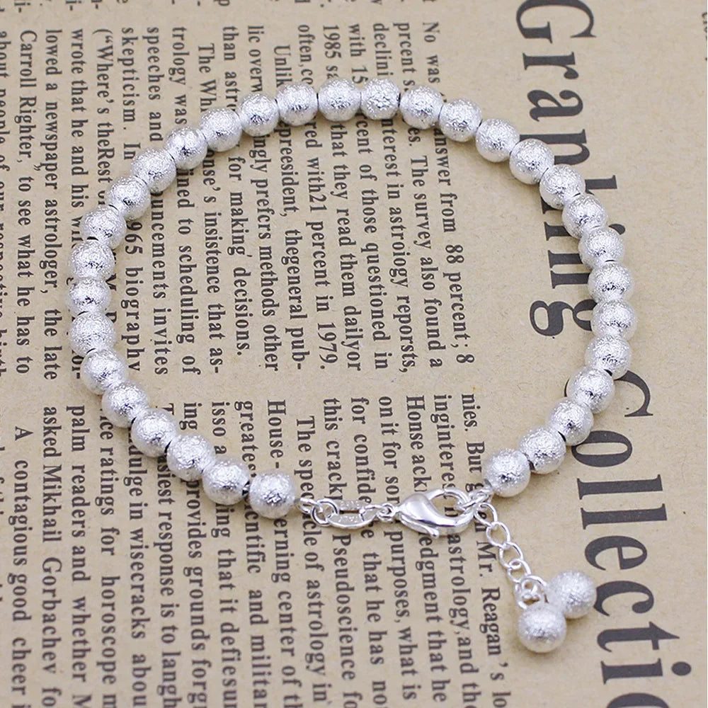 925 Sterling Silver 5MM Bead Frosted Exquisite Bracelet For Women Fashion Engagement Wedding Charm Jewelry Fashion Party Gifts