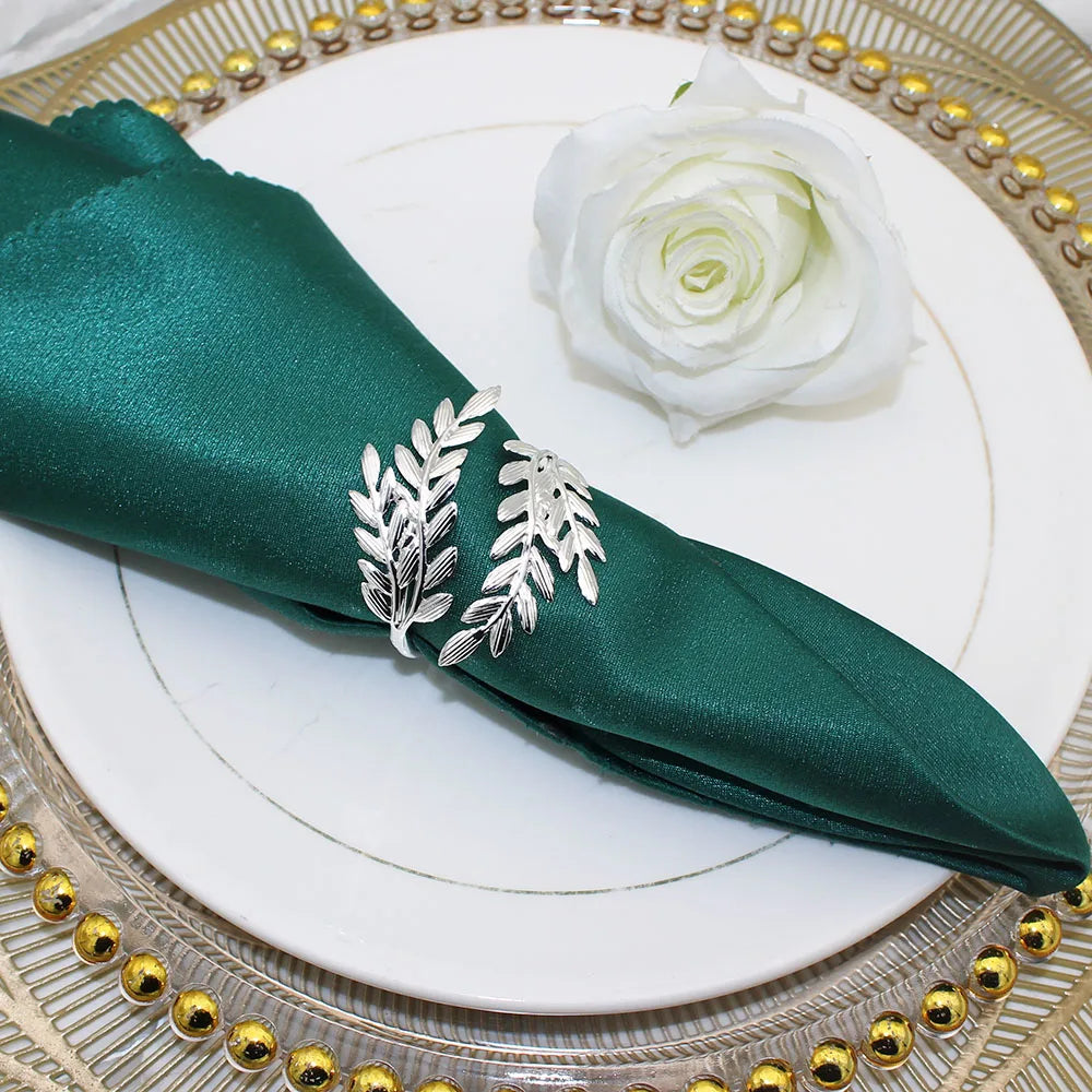 6Pcs Silver Leaf Napkin Rings Metal Napkin Rings Holder for Wedding Decorations Kitchen Dining Table Decor HWL88