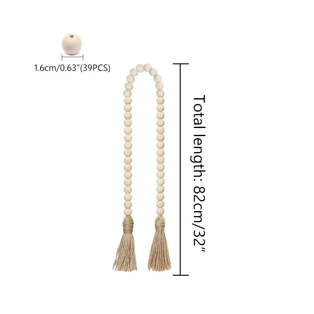 DIY Wood Bead Garland with Tassels Natural Rustic Wooden Prayer Boho Beads For wall hanging decor Vase Door Tiered Tray Decor