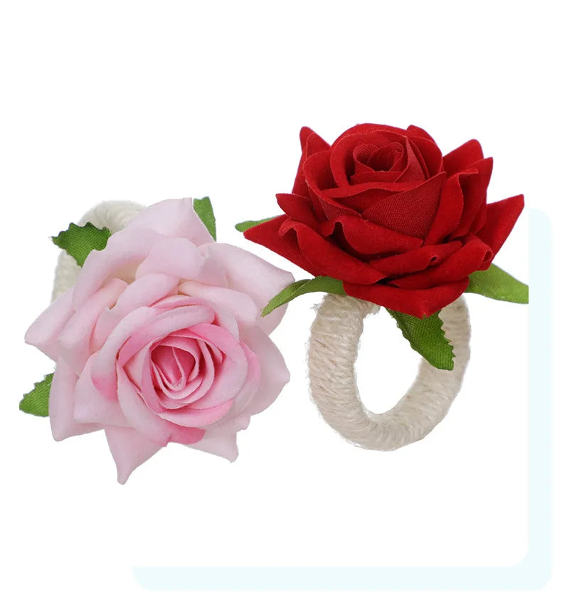 6pcs Artificial rose flower Napkin Ring Buckle Tissue Ring Holders for Home Restaurant Wedding Valentine's DayTable Decor