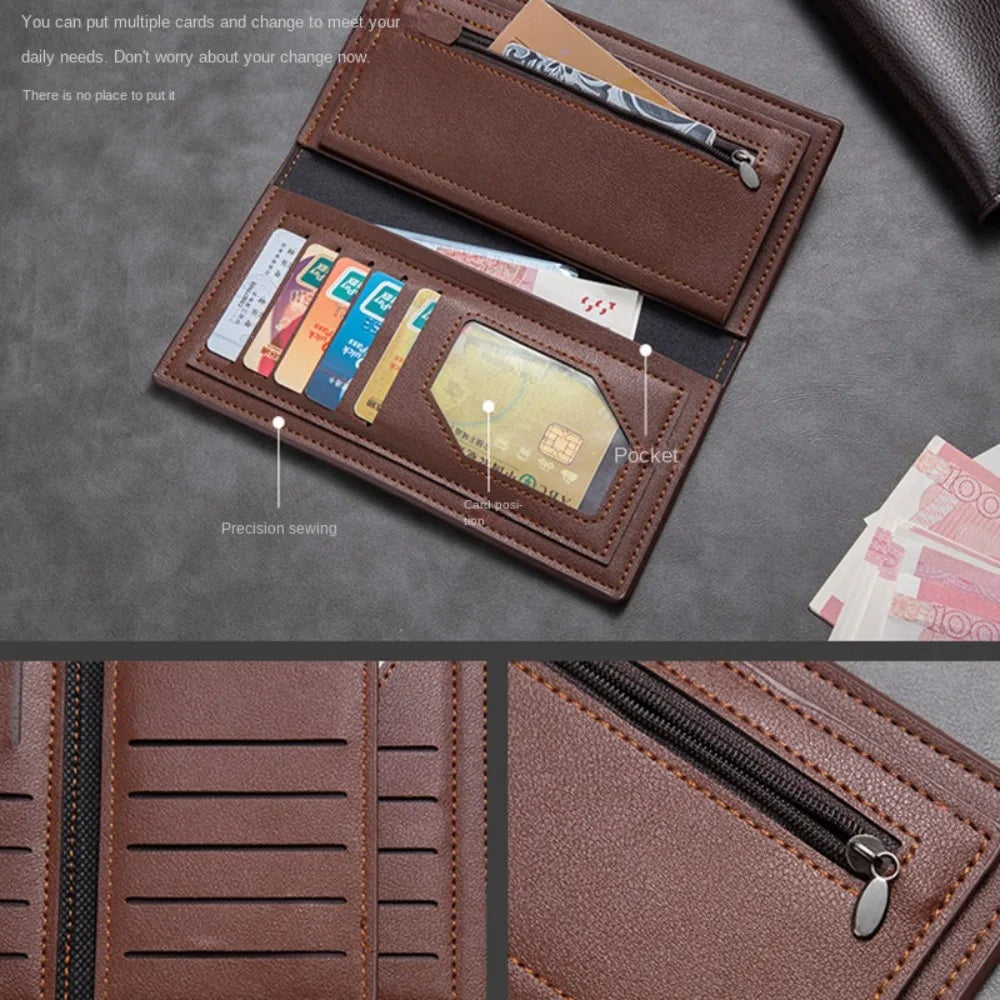 New PU Leather Long Wallet Multiple Slots Thin Men Wallet Coin Purse Men