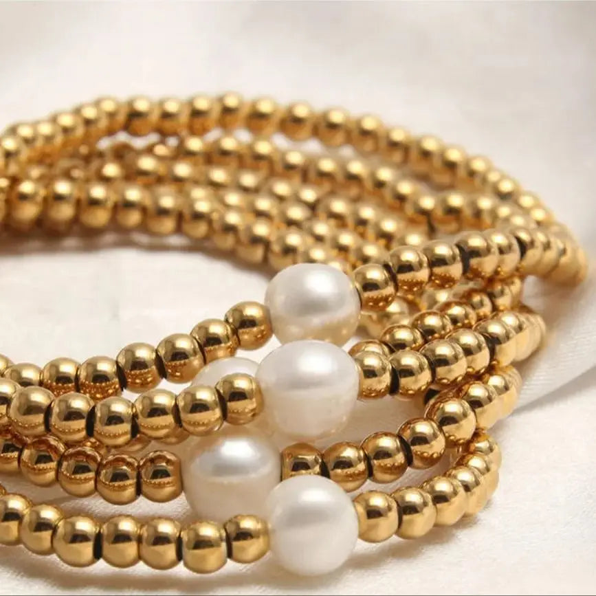 KKBEAD Stretch Bracelet Ins Fashion Natural Pearl Bracelets Jewelry for Women High Quality Gold Color Beads Pulseras Accessory