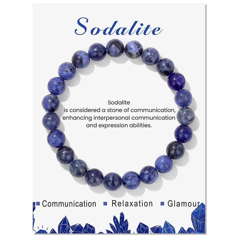 8mm Natural Stone Beads Bracelet Amethysts Lapis Lazuli Rose Pink Quartzs Crystal Stretch Bracelet With Card For Women Men Gift