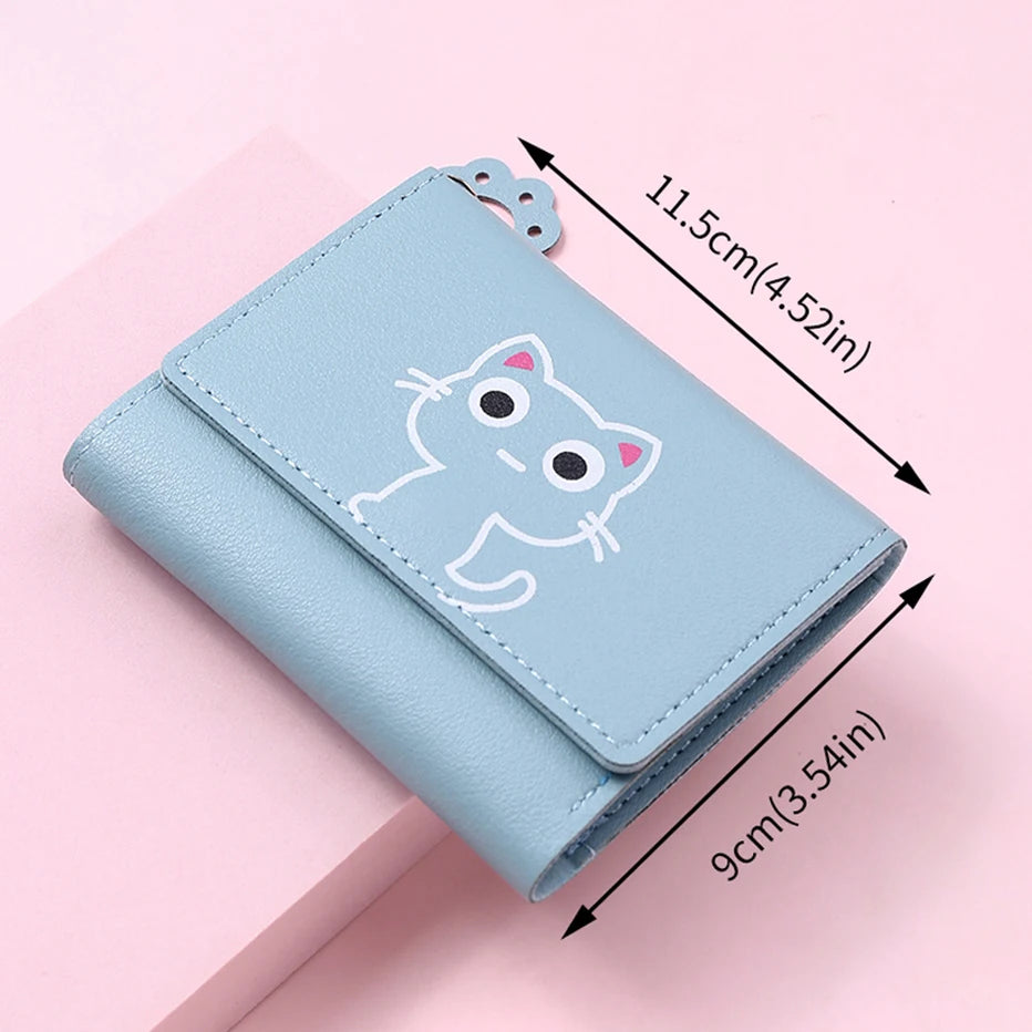 Hemasa Women's Cute Cat Wallet Female Small Short PU Leather Purse Ladies Card Holder Money Bag Hasp Creative Fashion Wallet Girls Gift