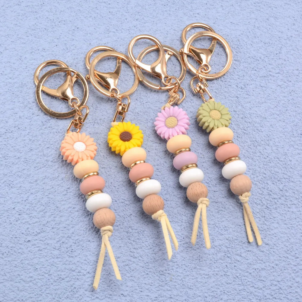 Silicon  Daisy Bead Keychain For  Teacher Gift Mother's Day