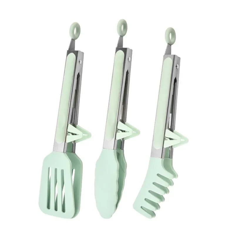 Hemasa 3Pcs Set Stainless Steel Silicone Non-Slip Cooking Kitchen Tongs