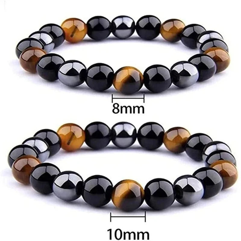 Hemasa Tiger Eye and Obisidian Natural Stone Bead Bracelet