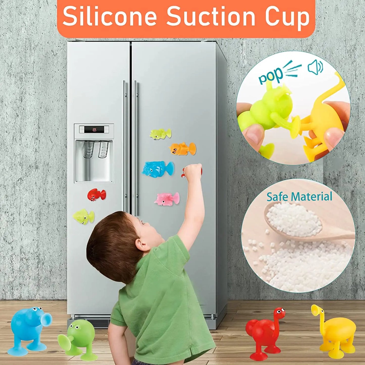Hemasa Soft Silicone Building Blocks Toy Animal Shape Suction Toy for Kids/ Stress Release Parent-Child Interactive Game Sucker Bath Toy