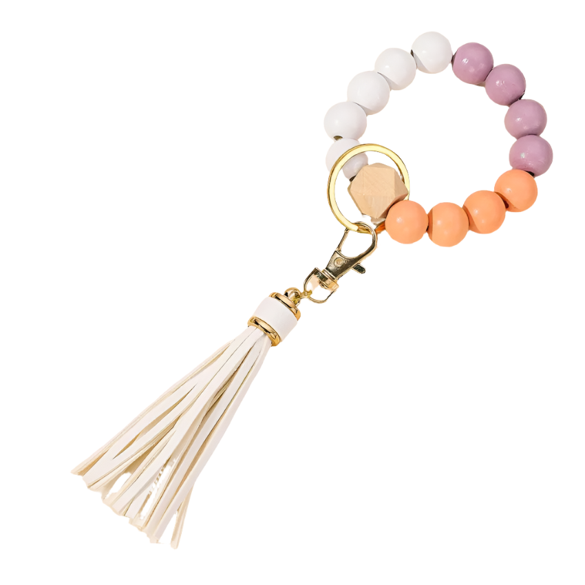 Hemasa Silicone Wooden Beads Wristlet Bracelet Keychain For Women Girl Keychain