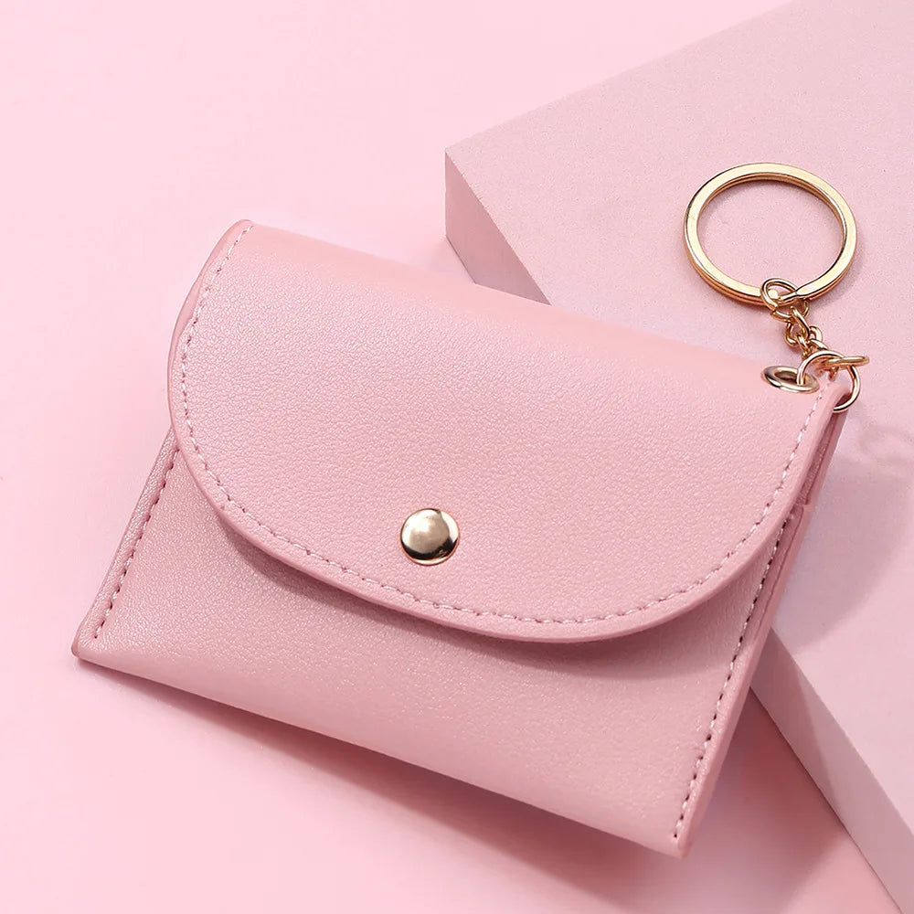 Simple Fashion PU Leather Coin Purse Women Buckle Ultra-thin Mini Change Purses Keychain Wallets Card Holder Pouch Small Wallet