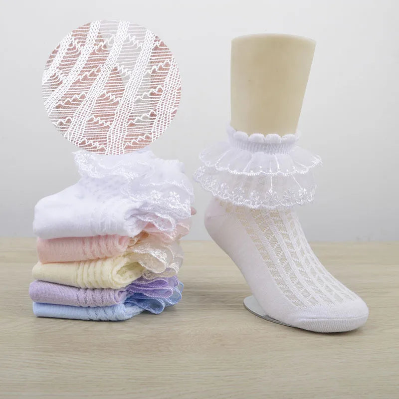 5 Pairs Girl Baby Socks Children Lace Short Summer Socks Lovely Sweet Ruffle Cotton Lolita Style Princess Socks 1-15 Years Old