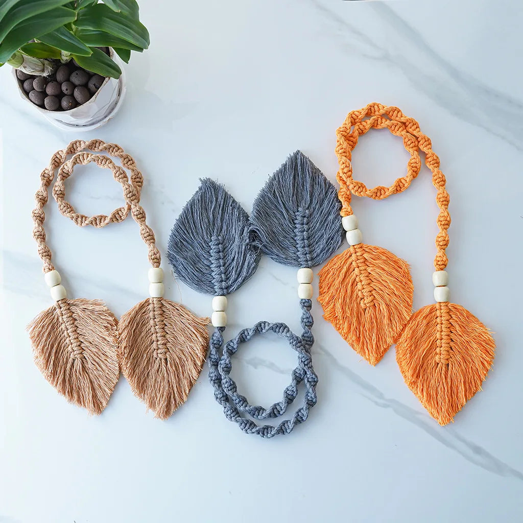 Macrame Leaf Curtain Tieback Hanging Tapestry Curtain Decoration Curtain tie Boho Home Decoration for Living Room Home Decor