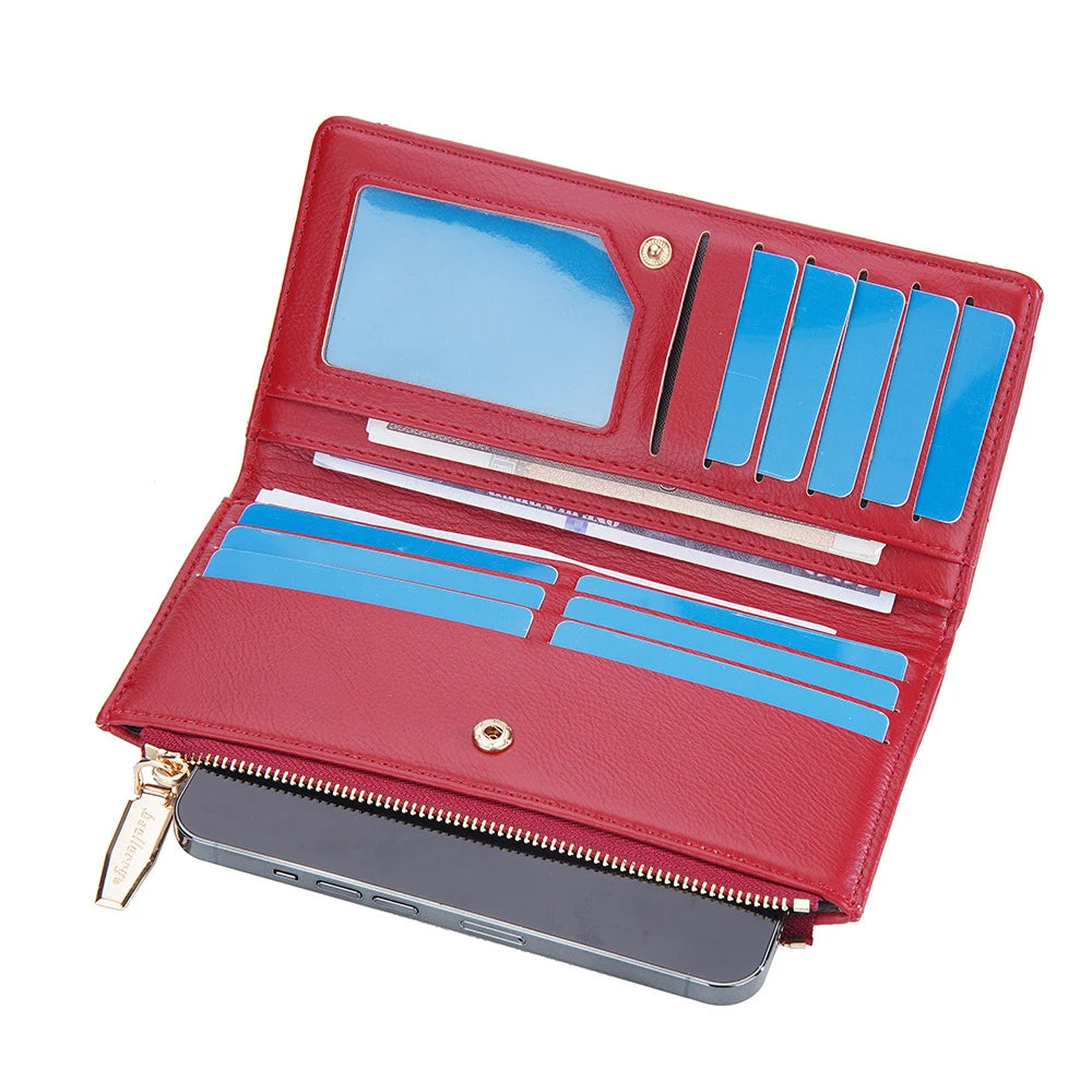 Hemasa Women's Long Wallet Pu Leather Multi Slots Card Holder Large Capacity Zipper Coin Purse Phone Clutch Red White Wallets for Women