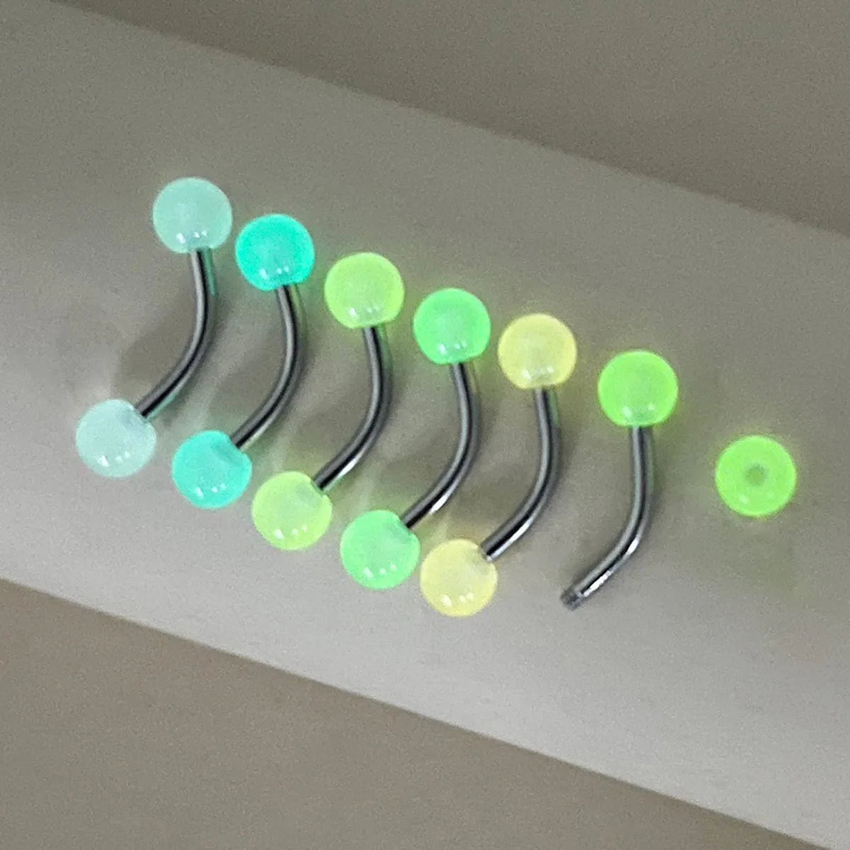 6Pcs 16G Glowing Eyebrow Piercing Jewelry Curved Barbell Acrylic Cartilage Navel Belly Lip Ring Barbell Piercing Body Jewelry