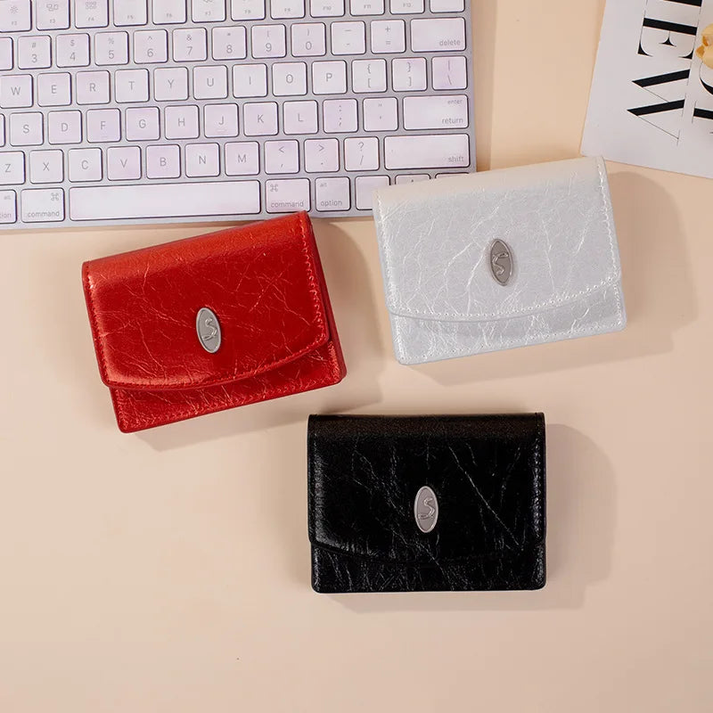 Silver Simple Card Holder Korean Luxury Design PU Leather Hasp Flip-Up Small Square Card Bag Females Girls Coin Purses Handbag