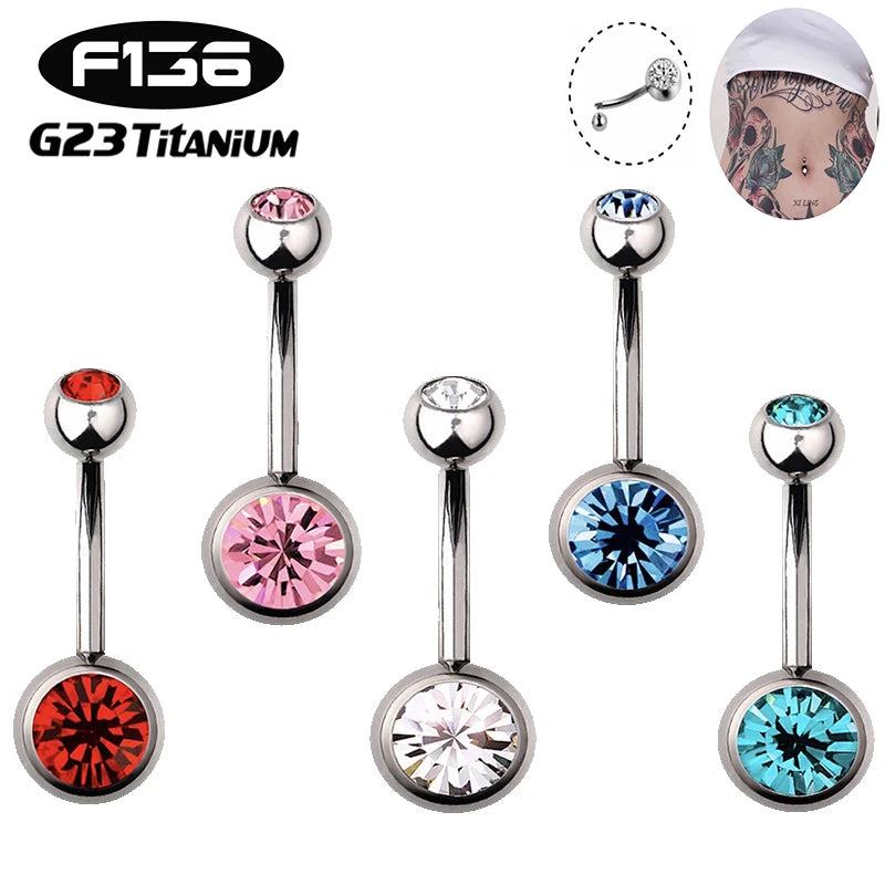 1PC G23 Titanium Piercing Belly Button Rings Navel Nombril 5A Round Two-headed Zircon Internal Thread Nail Piercing Sexy Jewelry