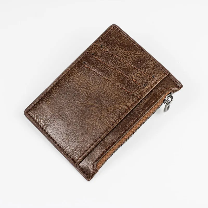 Men's Coin Purse Black Leather Zipper Multi-Function Business Credit Card Holder Coin Purse Fashion Men's Mini Wallet