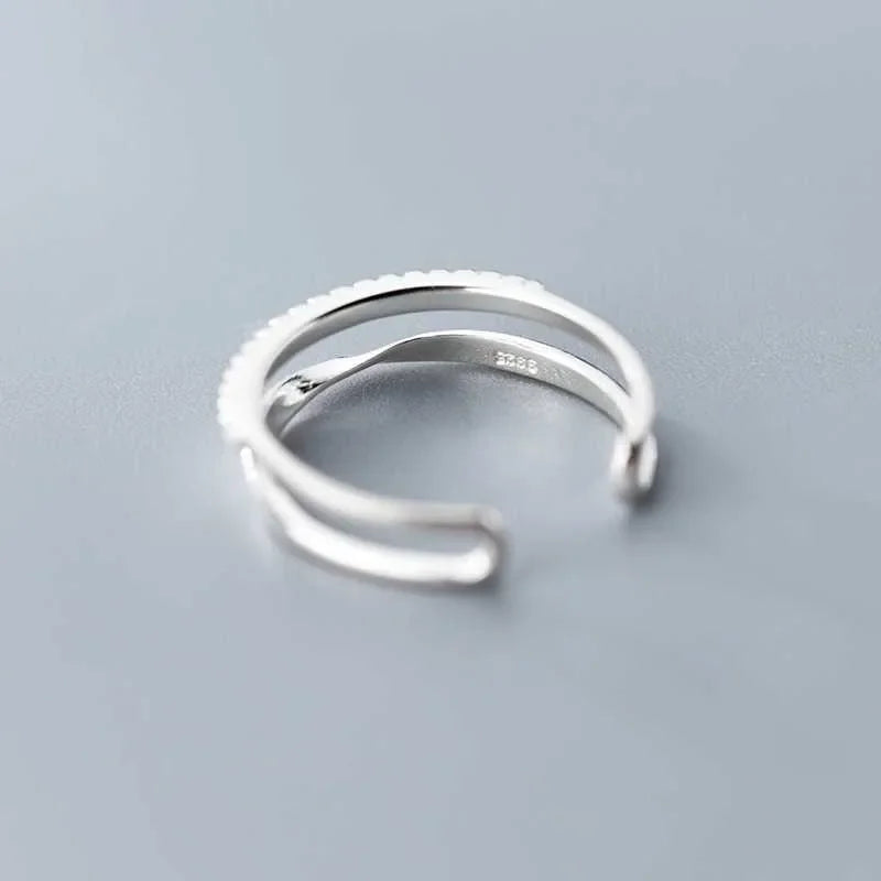 925 Sterling Silver Double Geometry zircon Ring For Women Jewelry Finger Adjustable Open Ring For Party Birthday Gift