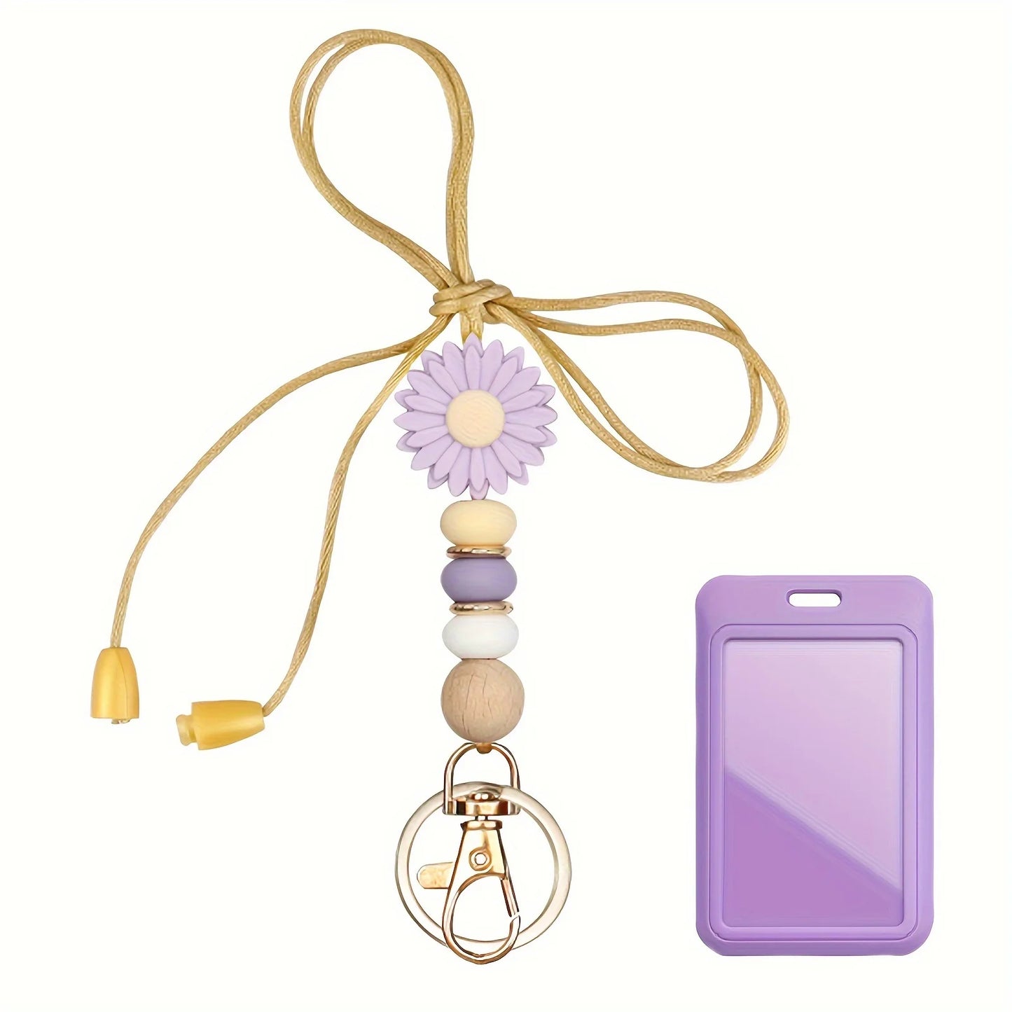 Hemasa Daisy Breakaway Neck Teacher Lanyard for ID Badge Holder Keys Keychain Name Card Holder Silicone Beads Neck Strap Key Ring