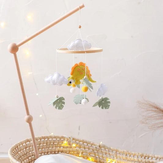 Hemasa Baby Felt Dinosaur Bell Hanging Month Newborn Wooden Mobile Music Rattle Toy Crib Holder Bracket Infant Accessories