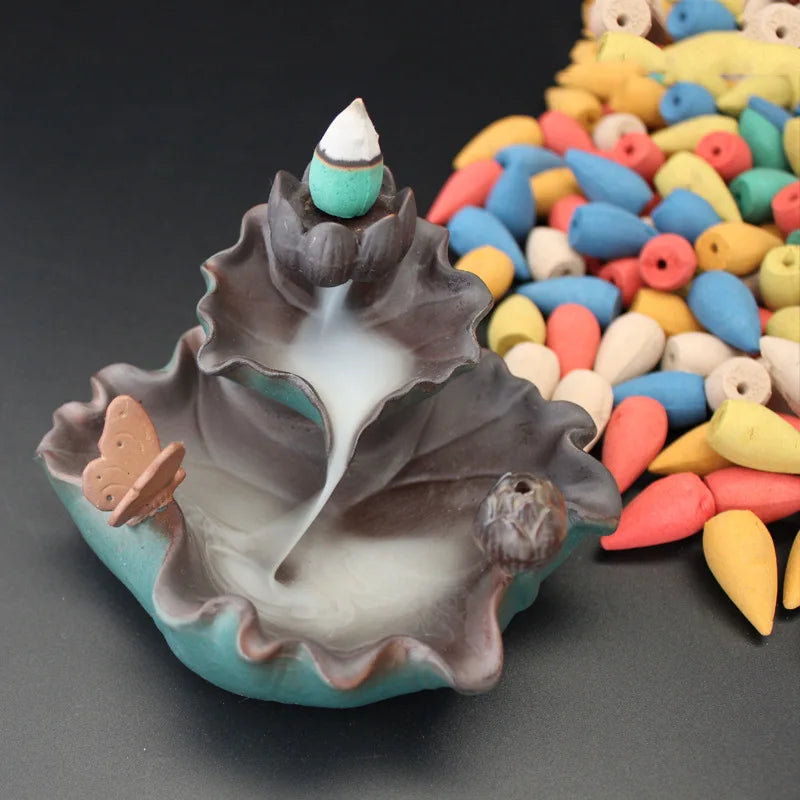 Hemasa 60PCS Backflow Incense Cones Mixed Flavor Natural Incense Floral Lavender Sandalwood  Rose Natural Tea Agarwood Air Fresheners