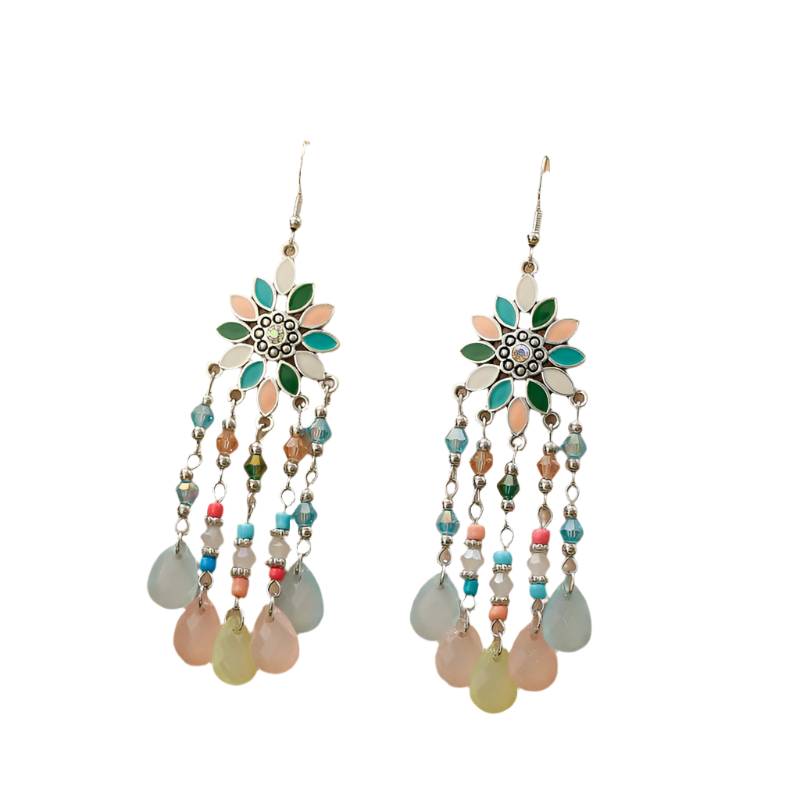 Hemasa Flower Drop Dangle Earrings For Women Enamel Crytal Geometric Jewelry Beads Handmade Tassel Earings