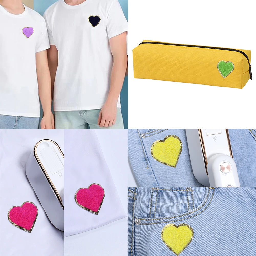 5Pcs/Lot Love Heart Wool Embroidery Patches Gold Glitter Edged Patches Iron On For DIY Crafts Sticker Bags Clothing Decoration