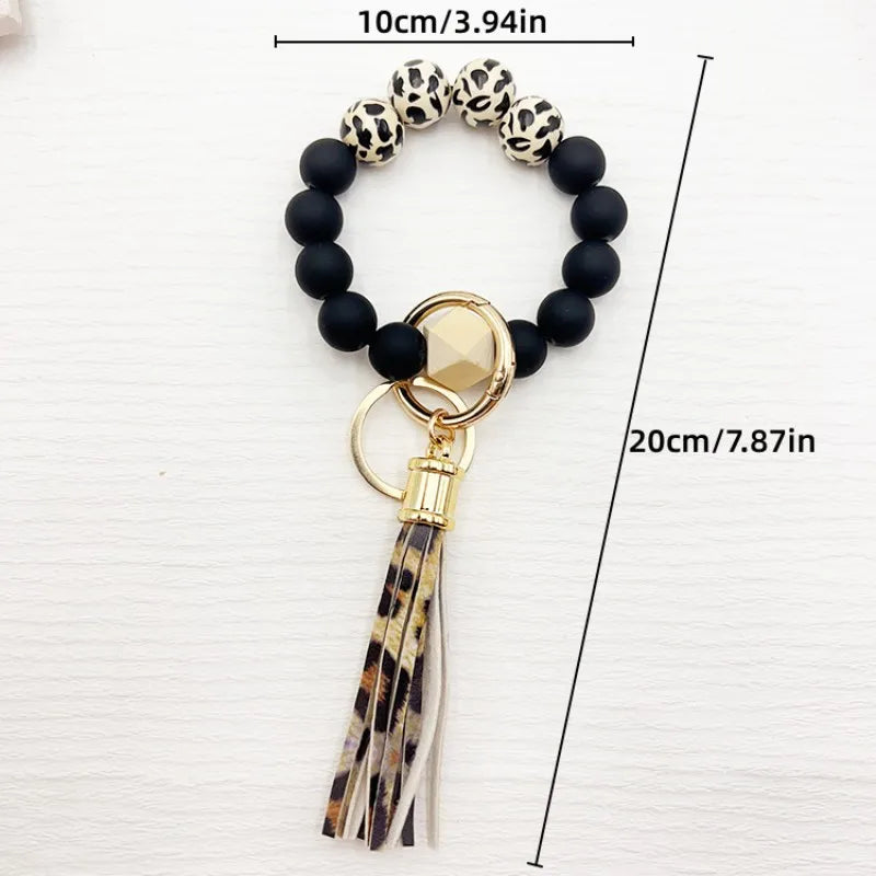 Hemasa Silicone Beads Keychain Bracelet with Tassels for Women