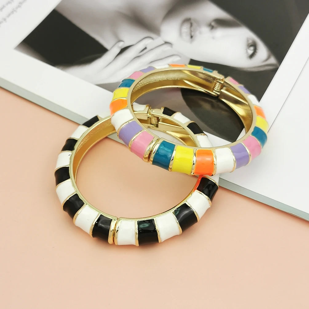 Bamboo Alloy Oil-spot Glaze Cuff Bracelets Multicolor Statement Chunky Bangle & Bracelet For Women Charm Jewelry Fashion Ethnic