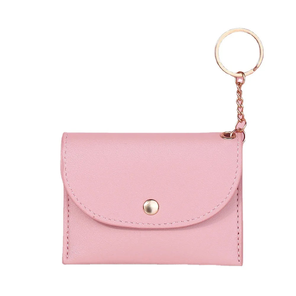 Simple Fashion PU Leather Coin Purse Women Buckle Ultra-thin Mini Change Purses Keychain Wallets Card Holder Pouch Small Wallet