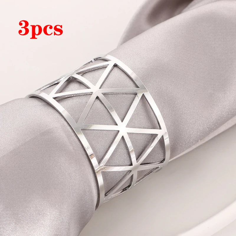 3/6/12Pcs Gold Silver Napkin Ring Hollow Paper Napkin Buckles Napkin Holder Birthday Wedding Christmas Party Decor Dinner Table
