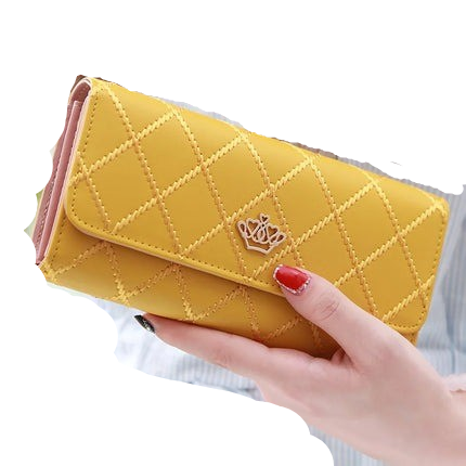 Hemasa Black Long Wallets for Women/ PU Leather Diamond Pattern Purse Card Holder Crown Buckle