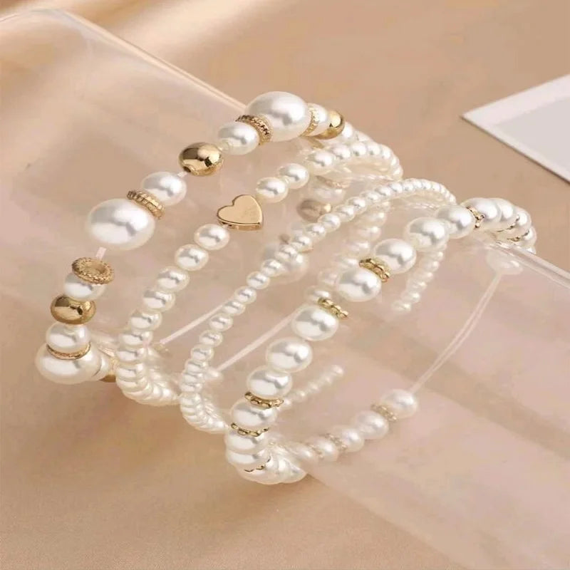 4 Pcs French Retro Simple Imitation Pearl Bracelets Set For Women Bridal Fashion Temperament Combination bracelet Jewelry Gift