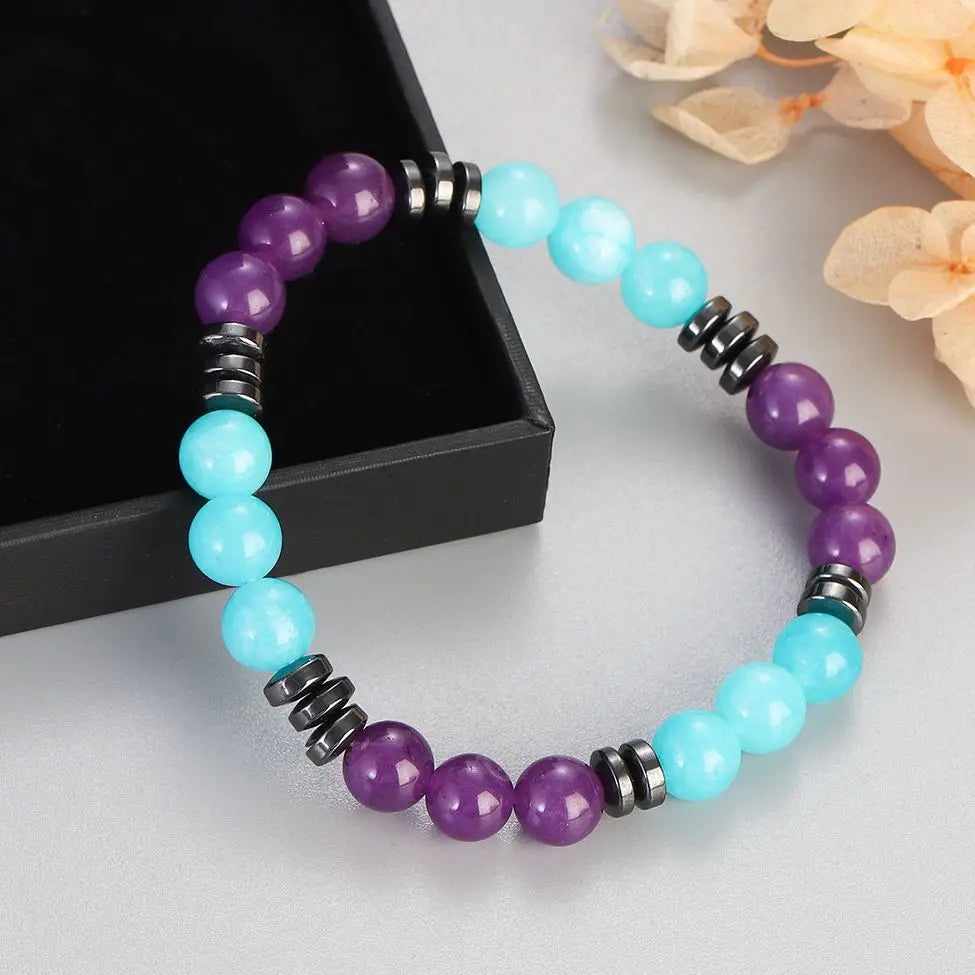 8mm Red Turquoises Beaded Bracelets Men Women Nature Stone Obsidian Hematite Weight Loss Health Protection Soul Jewelry