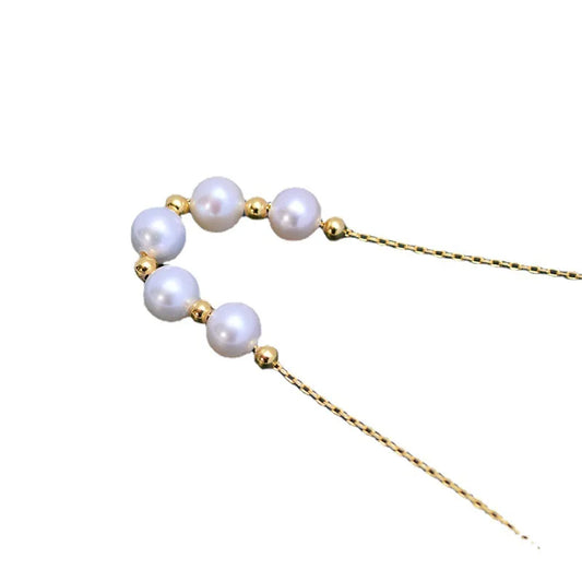 Fresh Water 6-7mm White round Almost Flawless Pearl Pendant S925 Silver Small Gold Spacer Beads Necklace