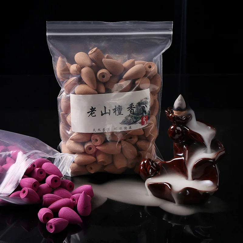 Hemasa 60PCS Backflow Incense Cones Mixed Flavor Natural Incense Floral Lavender Sandalwood  Rose Natural Tea Agarwood Air Fresheners