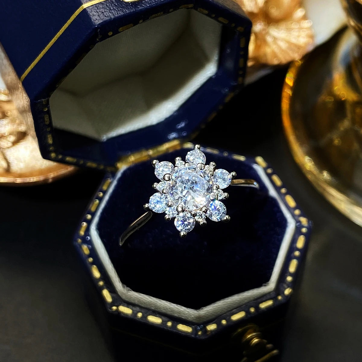Hemasa Claw-Shaped Snowflakes Full Of Diamond Couple Rings For Women Original Sterling Silver Anniversary Gift Jewelry