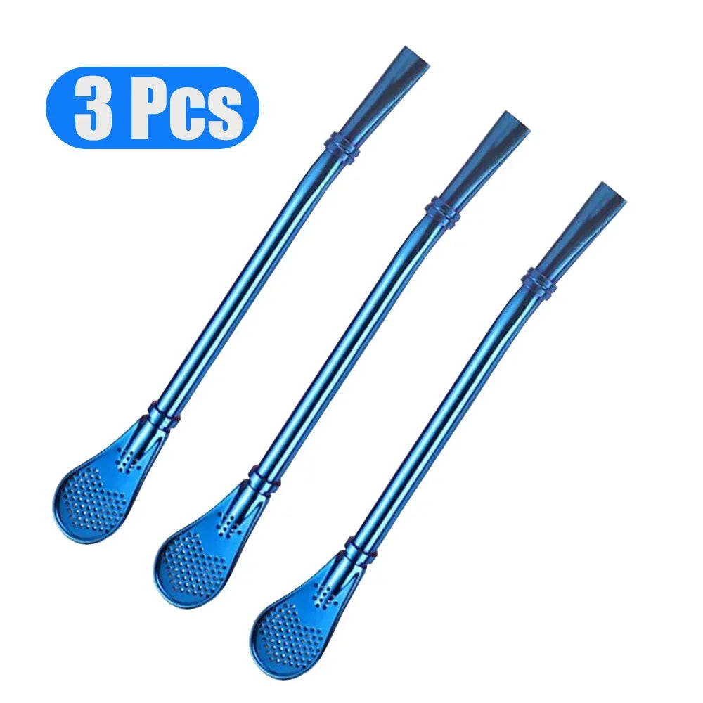 1-10Pcs 304 Stainless Steel Drinking Straw Spoon Tea Filter Reusable Bombilla Gourd Cocktail Straw Spoon Coffee Bar Accessory