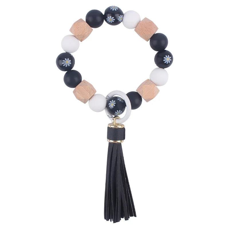 Hemasa Silicone Round Beads Keychain  for Women/ Wristlet Bracelet Keyring For Anti-Loss Lobster Clasp Keychain Jewelry