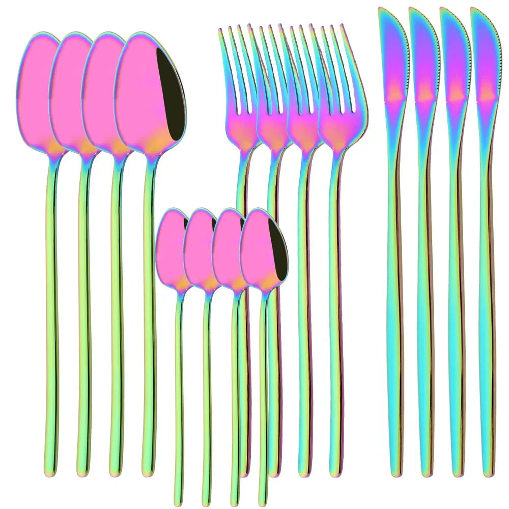 Hemasa 16Pcs Gold Dinnerware Stainless Steel Cutlery Set Knife Fork Tea Spoon Dinner Flatware Set Kitchen Silverware Tableware