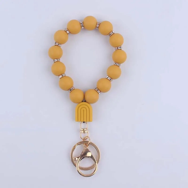 Hemasa Silicone Round Beads Keychain  for Women/ Wristlet Bracelet Keyring For Anti-Loss Lobster Clasp Keychain Jewelry