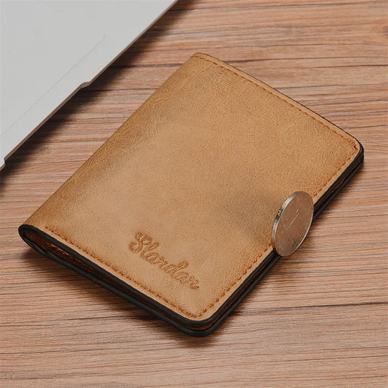 New Style Mini Thin Men Wallet Card Holder Purse Coin Pouch Card Holder Short Vertical PU Leather Wallet Change Money Pouch