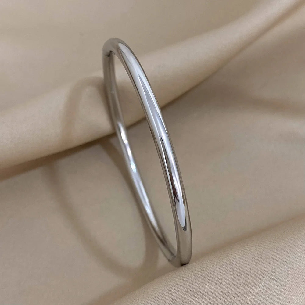 ALLYES Simple Gold Silver Color Stainless Steel Plain Cuff Bangle Bracelet for Women Minimalist Smooth Waterproof Jewelry Gifts