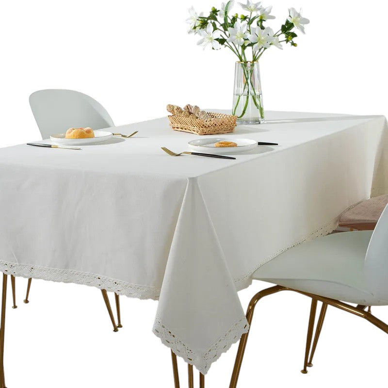 Tejesa Square Cotton Linen Tablecloth with Stitching Tassels Washable Fabric Table Cover for Christmas Dining Kitchen Tea Party