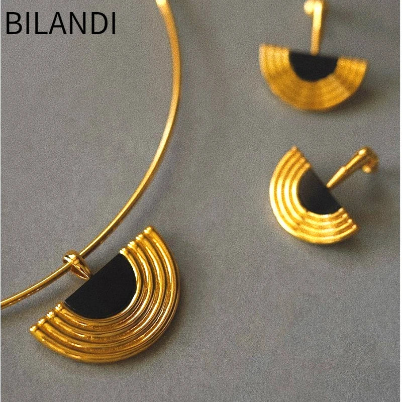 Hemasa Half Round Geometric Drop Earrings For Women