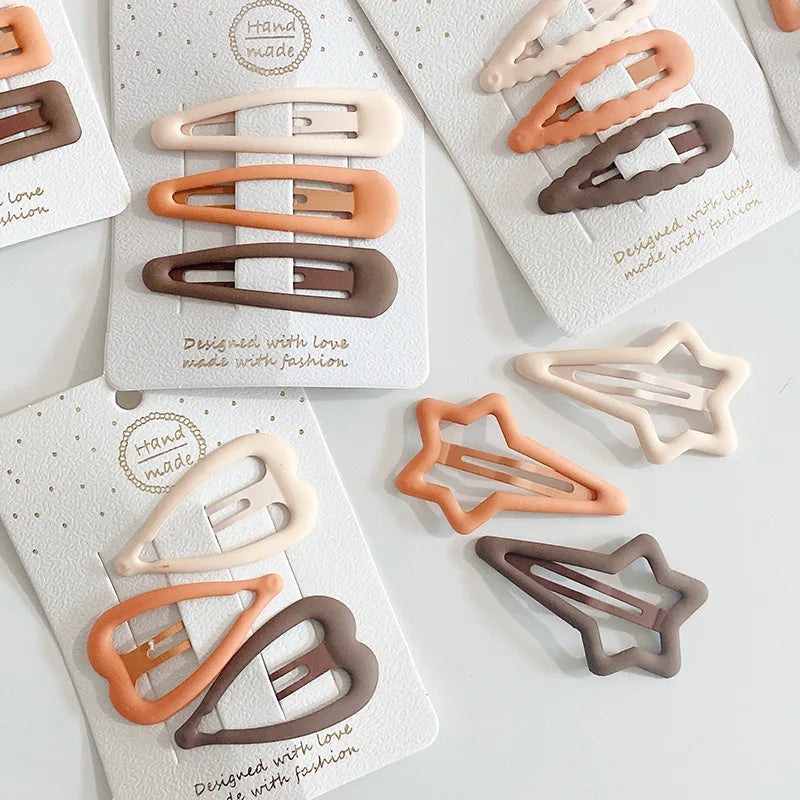 Snap Hair Clips Frosted Simplicity Hairpins for Girls Hairpin Click Clack Star Oval Triangle Square Hair Clips for Kids 3pcs/lot