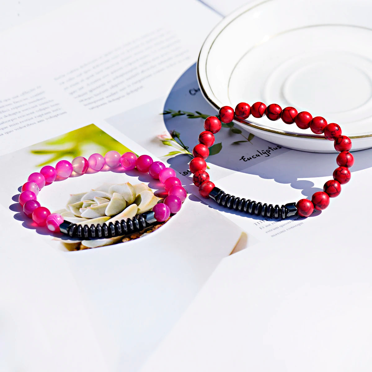 New Pink Natural Crystal Stone Stretch Bracelet Red Turquoises Beaded Men And Women Yoga Bracelet Jewelry Gift