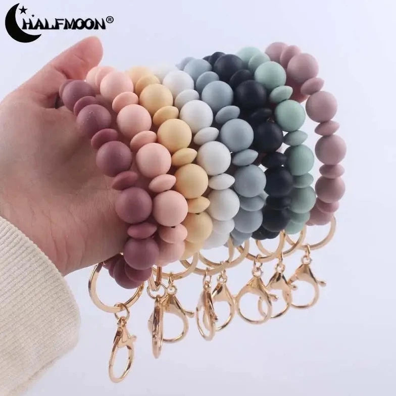Hemasa Silicone Round Beads Keychain for Women/ Wristlet Bracelet Keyring For Lobster Clasp Keychain Jewelry