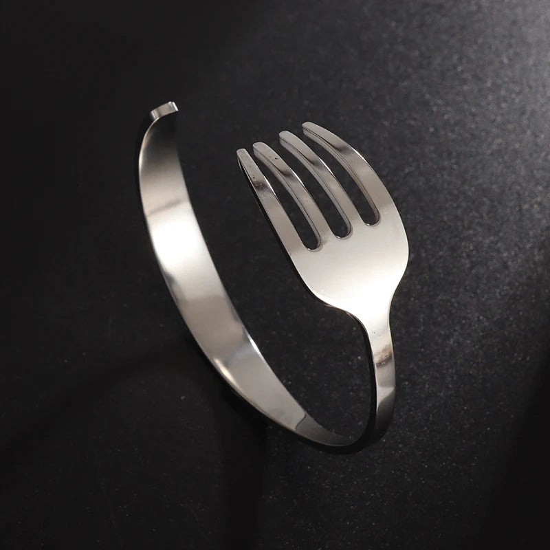 Alternative Creative Design Fork Men's Bracelet Women's Stainless Steel Cuff Open Bracelet Fun Fashion Accessories Gift